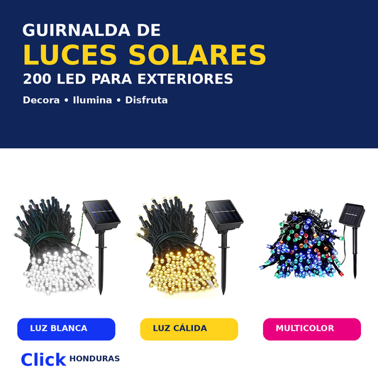 LUZ NAVIDEÑA SOLAR CON PENEL 200 LED 20 METROS