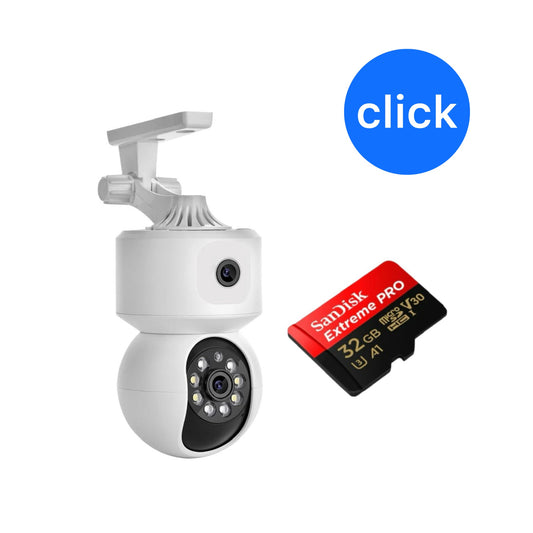 CÁMARA DE SEGURIDAD WIFI DOBLE LENTE CON MEMORIA GRATIS