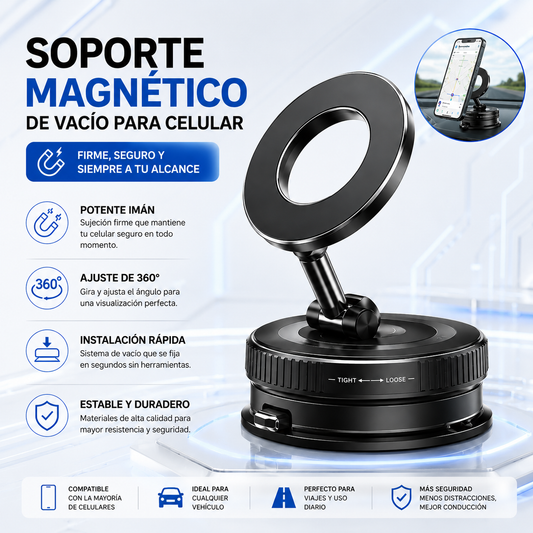 SOPORTE MAGNETICO  CON SISTEMA DE VENTOSA AUTOMATICA