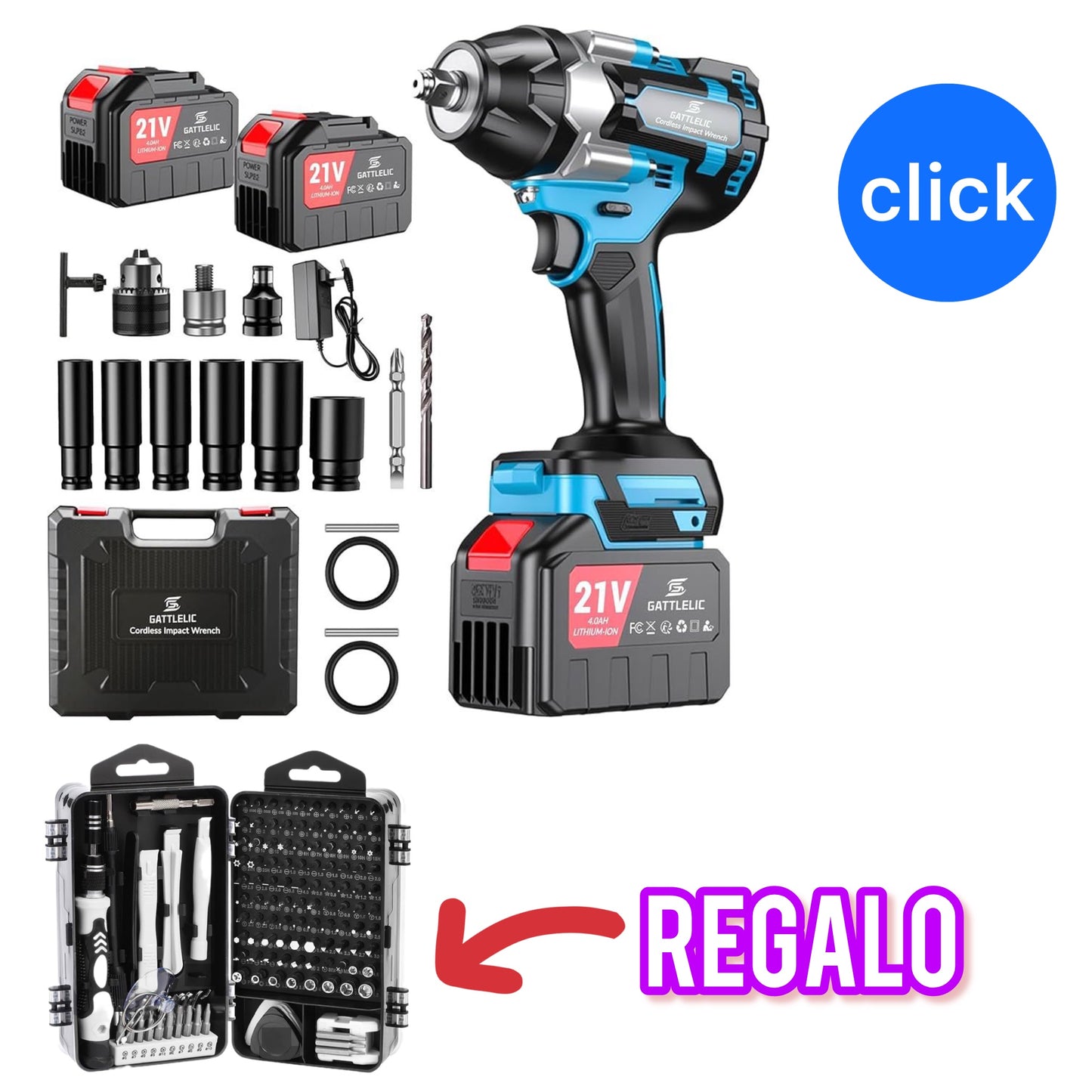 LLAVE DE IMPACTO CON KIT DE CUBOS Y REGALO POR COMPRA