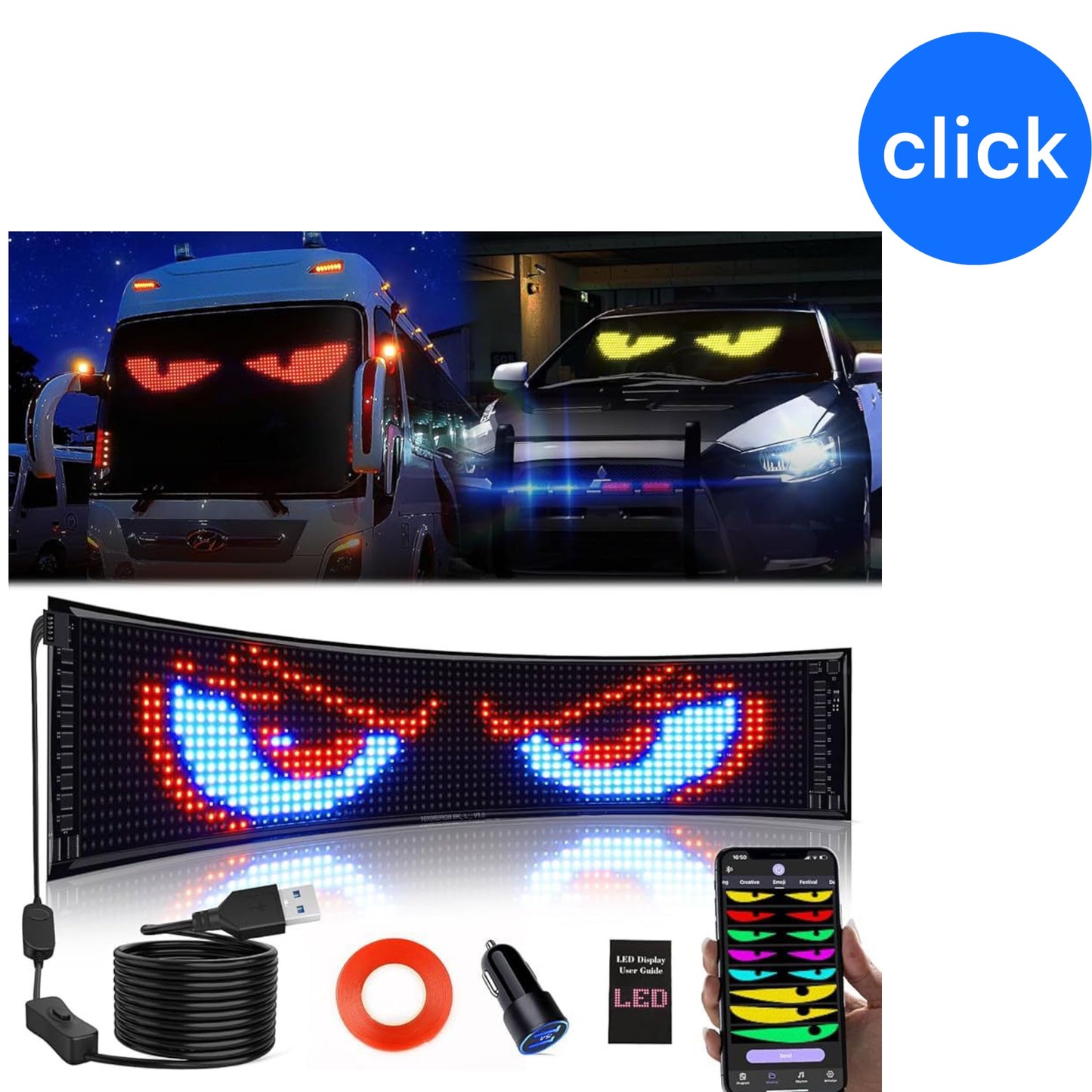 RÓTULO LED CON OJOS PARA CARRO PAQUETE DE 2