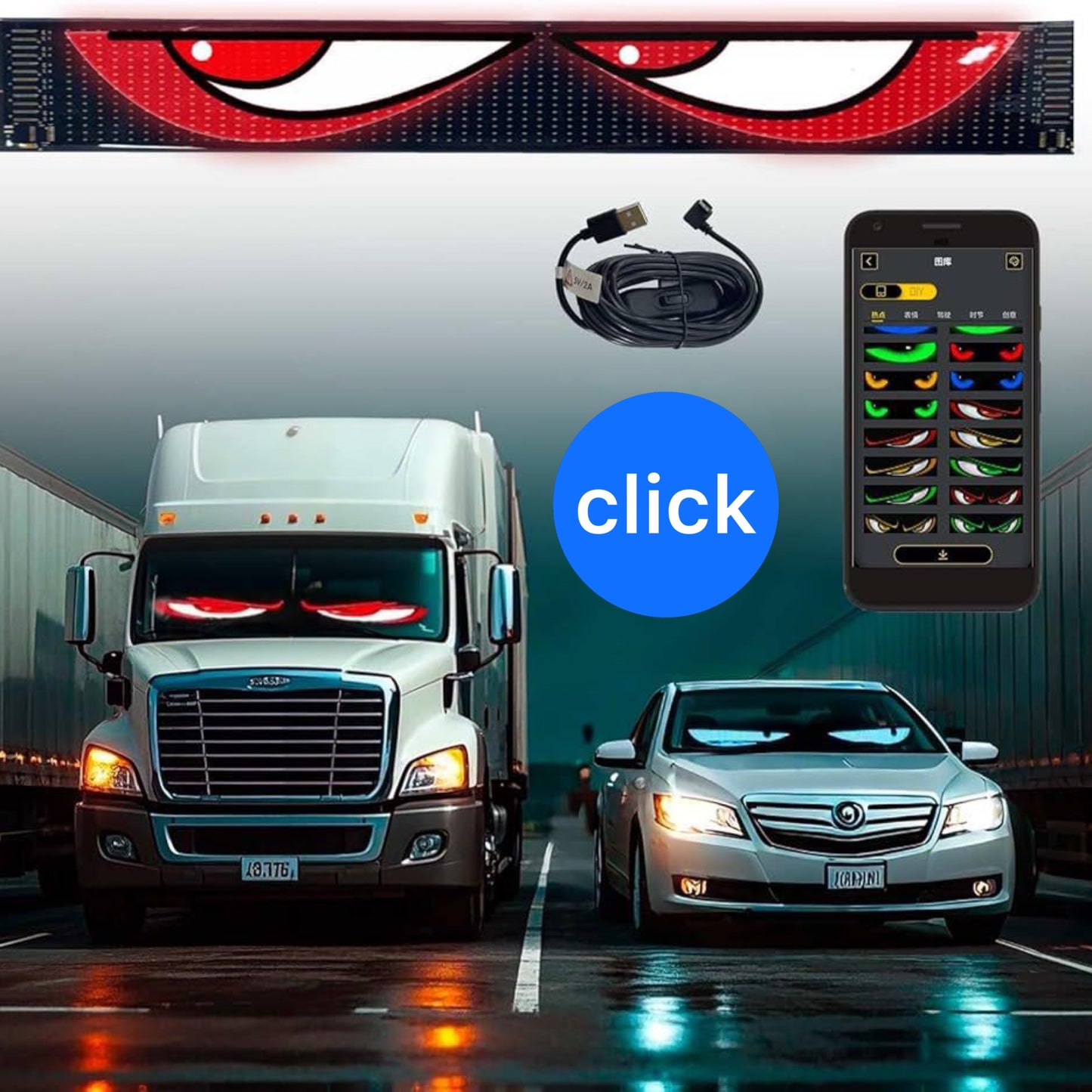 RÓTULO LED CON OJOS PARA CARRO PAQUETE DE 2