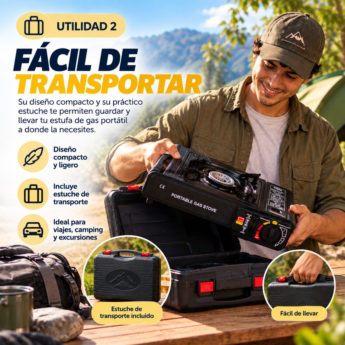 ESTUFA DE GAS DE 1 QUEMADOR PROTATIL CON ESTUCHE