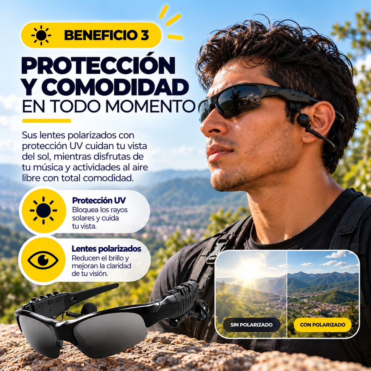 GAFAS PARA SOL BLUETOOTH  5.0 CON AUDIFONOS INTEGRADOS