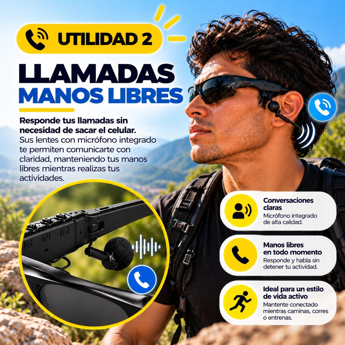 GAFAS PARA SOL BLUETOOTH  5.0 CON AUDIFONOS INTEGRADOS